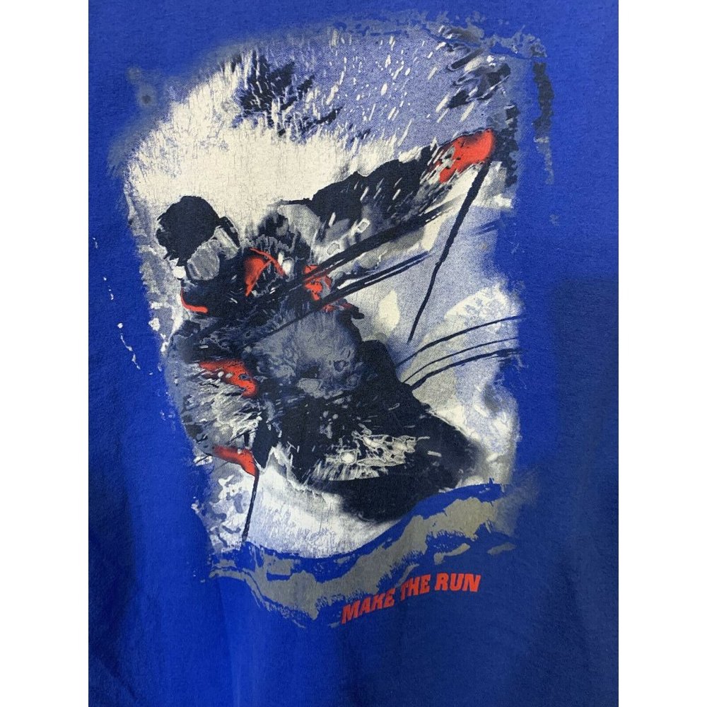 Vintage 90s Make The‎ Run  Skiing T SHIRT Men’s Sz XL Blue
